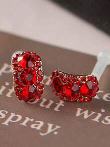 1 Pair Vintage Colorful Rhinestone C-Shaped Clip-On Earrings For Women, No Piercing Needed, Elegant Design For Autumn/Winter - Clip - View 16