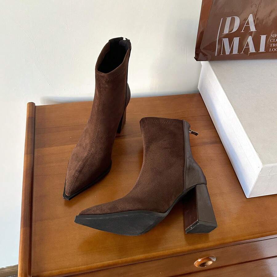 Botas de tobillo con tacón de 8 cm y punta puntiaguda, zapatos elegantes de oficina y formales para mujeres, de estilo elegante para uso diario y trabajo