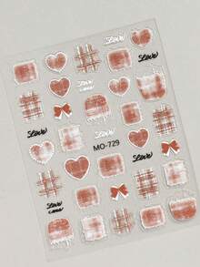 New Autumn/Winter Wool Plaid Heart Nail Stickers, Sweet And Fresh, Versatile Bow Heart Nail Art Decor