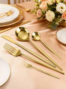 Bộ dao nĩa bằng thép không gỉ 15/20/30 món, Bộ dao nĩa mạ vàng sang trọng 15/20/30 món, Nĩa, thìa, thìa trà mạ vàng có thể tái sử dụng, thích hợp cho gia đình, nhà hàng, khách sạn, đám cưới, tiệc tùng và sử dụng hàng ngày, đóng gói hộp quà tặng, đồ dùng giáo dục. - - - Xem 5