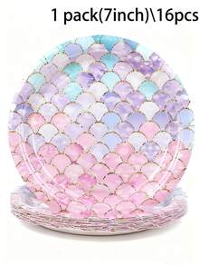 Đĩa giấy dùng một lần hình vảy nàng tiên cá sống động (Gói xếp chồng) có viền vàng - Được làm từ giấy cứng chống thấm dầu mỡ, thực phẩm (chống rò rỉ để đựng đồ ăn nhẹ, món tráng miệng hoặc bữa ăn nhẹ), tự hào với họa tiết vảy nàng tiên cá chuyển màu hồng-tím-xanh kỳ quái + Chi tiết viền vàng sáng bóng mang đến nét quyến rũ kỳ diệu, sang trọng. - Nhiều màu - Xem 12