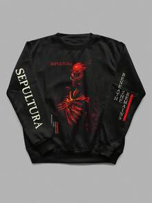 Unisex Crew Neck Sweatshirt Sepultura Metal Print Printed Sleeves Casual Black Soft Fabric - màu đen - Xem 1