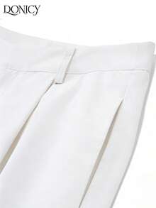 DONICY Quần nữ ống đứng xếp ly cạp cao màu trơn, mềm mại và thoải mái, thời trang, đa năng, thanh lịch, phù hợp cho sinh hoạt hàng ngày, hẹn hò, tiệc tùng, ngày Valentine, lễ hội, công sở. - trắng - Xem 4