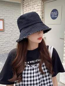 Topi Bucket Gaya Jepang untuk Wanita, Topi Pelindung Matahari Serbaguna Kasual, Topi Tahan Angin dan Perlindungan UV Warna Polos Modis dari Poliester, Cocok untuk Musim Semi dan Musim Panas, Pantai, Liburan, Perjalanan - topi - View 9