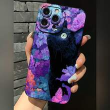 2026 nueva funda de teléfono esmerilada, funda de teléfono con diseño de gato negro con flores moradas y mariposas para  17 15 Pro Max  17 14 Pro  17 13  Galaxy S23 S22 S21 protector de teléfono funda de pareja regalo para novio novia día de San Valentín regalo de cumpleaños - Azul Klein - Ver 1