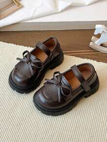 Girls' Princess Shoes, New 2025 Spring/Autumn Children Soft Bottom Leather Shoes, Black Loafers, Toddler/Little/Big Kids Shoes - Brown - View 2