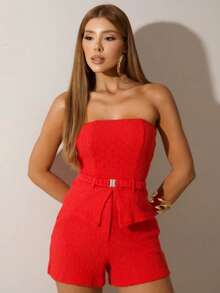 STARFASHIION Conjunto Feminino Tecido Sarjado Vermelho Shorts e Blusa Tomara q Caia Elegante Festas Natal Ano Novo Verão TENDENCIA/MODAGRINGA - Vermelho - Visão 1