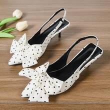 2026夏季波点蝴蝶结尖头细跟凉鞋，女士闭趾高跟凉鞋，带踝带 - 白色 - 查看 14