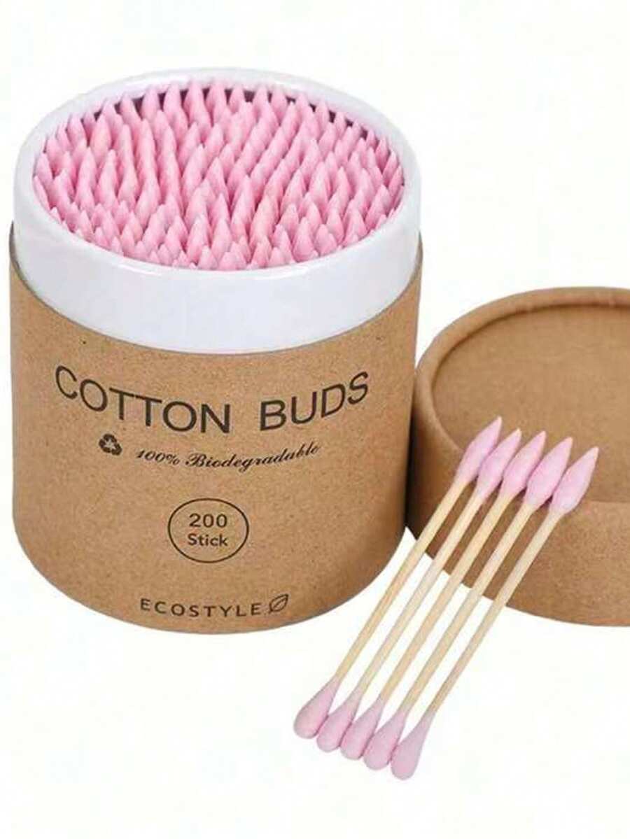 200pcs Round & Pointed Cotton Swabs In Colorful Paper Box, Disposable Makeup Remover Swabs For Nail Care And Ear Cleaning - Multicolor - View 1