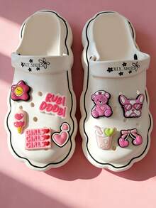 9pcs Wooden Clogs Accessories - Cute Girl Decorative Pins - Pink Bear Series - View 4