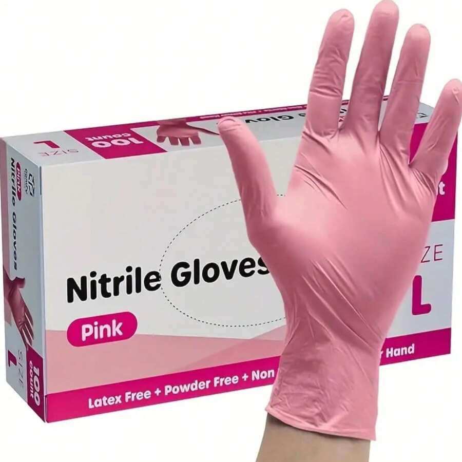 4/20/50/100 piezas Guantes desechables de nitrilo de color rosa claro - Adecuados para limpieza de cocina, lavado de platos, salón de belleza, teñido de cabello, baño de mascotas - Ideal para limpieza y manipulación, para uso profesional y doméstico (sin caja de embalaje) [Es posible que exista una variación de color inherente entre diferentes lotes de producción debido a la naturaleza del proceso de fabricación.] - Rosa - Ver 1