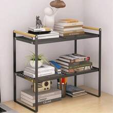 4 款可选木柄收纳架 - 单/双层铁艺整理架，适用于厨房、客厅、阳台，可放置零食、植物，多功能置物架/桌面架，墙角收纳架（随机黑/白） - 彩色 - 查看 5