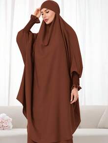 (One Piece Half Sleeve Hijab) Elastic Cuff Design Loose Comfortable Conservative Hijab Khimar Jilbab Suitable For Women's Daily Wear And Prayer - 彩色 - 查看 14