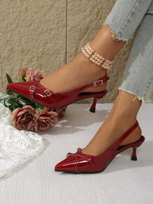 Sandalias de tacón alto fino con diseño de nicho, puntera puntiaguda y correa de hebilla de cuero, nuevas para primavera/verano 2025 - Burdeos - Ver 1