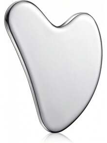 Stainless Steel Gua Sha Facial Tools, Metal Guasha Tool For Face, Body, Jawline Shaper, Double Chin Reducer, Skin Care Massager, Gift With Pouch (Silver) - 銀色 - 查看 1