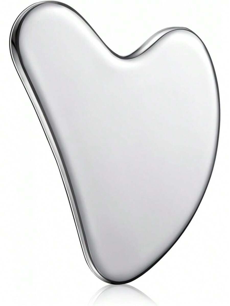 Stainless Steel Gua Sha Facial Tools, Metal Guasha Tool For Face, Body, Jawline Shaper, Double Chin Reducer, Skin Care Massager, Gift With Pouch (Silver) - 銀色 - 查看 1