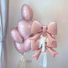 7件套粉色爱心蝴蝶结铝箔气球套装，适用于婚礼、生日、周年纪念、情人节、新年、圣诞节装饰 - 粉色 - 查看 5