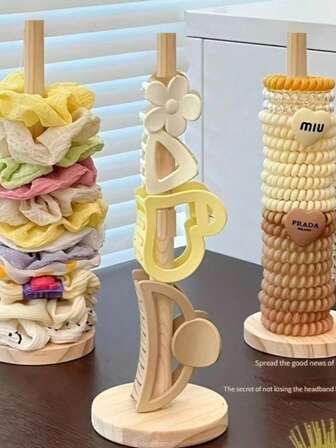 1 pieza Estante de madera para almacenar y exhibir accesorios para el cabello - Organizador premium de diademas y cintas, apto para sala de estar, gabinete de exposición, escuela y fiestas, opción ideal para cumpleaños, bodas y reuniones, gran regalo para colegas, amigos y familiares, excelente idea de regalo para la temporada escolar para mujeres, estilo aleatorio