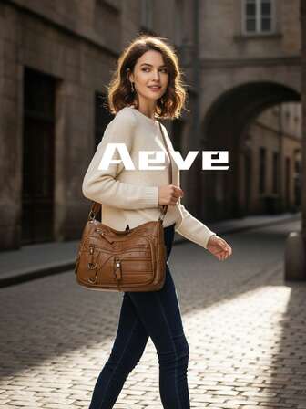 Dam enfärgad tygväska med stor kapacitet, flerfackig dragkedja i vintage-stil och elegant axelrem, liten läderrem, sidoficka, PU-läder utomhus shoppingväska, lätt och bärbar liten ficka för telefon och mynt, lämplig för shopping, fester, affärer