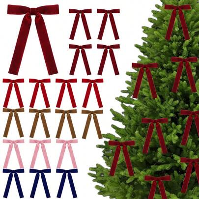 5/10/20 pezzi Fiocchi di Natale in velluto vintage, fiocchi in velluto bordeaux per decorazione albero di Natale, legacci festivi per ghirlande, nastri in tessuto morbido per decorazioni eleganti per l'albero, perfetti per Natale, Ringraziamento e celebrazioni di Capodanno, per decorazione albero, artigianato rustico e regali, fiocchi in nastro di poliestere classici per decorazioni natalizie, matrimoni, compleanni, casa e matrimoni, 1 pezzo