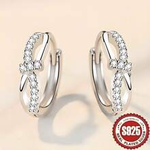 1 par de pendientes de plata de ley 925 hipoalergénicos, de moda, minimalistas, lujosos, elegantes, delicados, únicos, encantadores, con chispeante circonita cúbica en forma de nudo, mariposa y geometría hueca, adecuados para uso diario, festivales y como regalo - Un par de pendientes de nudo de cuerda bañados en plata S925 - Ver 3