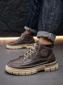 New Coffee Men's Boots, Retro Men's Shoes, High-Top Lace-Up Shoes, British Style Men's Shoes Work Boots - Coffee Brown - View 4