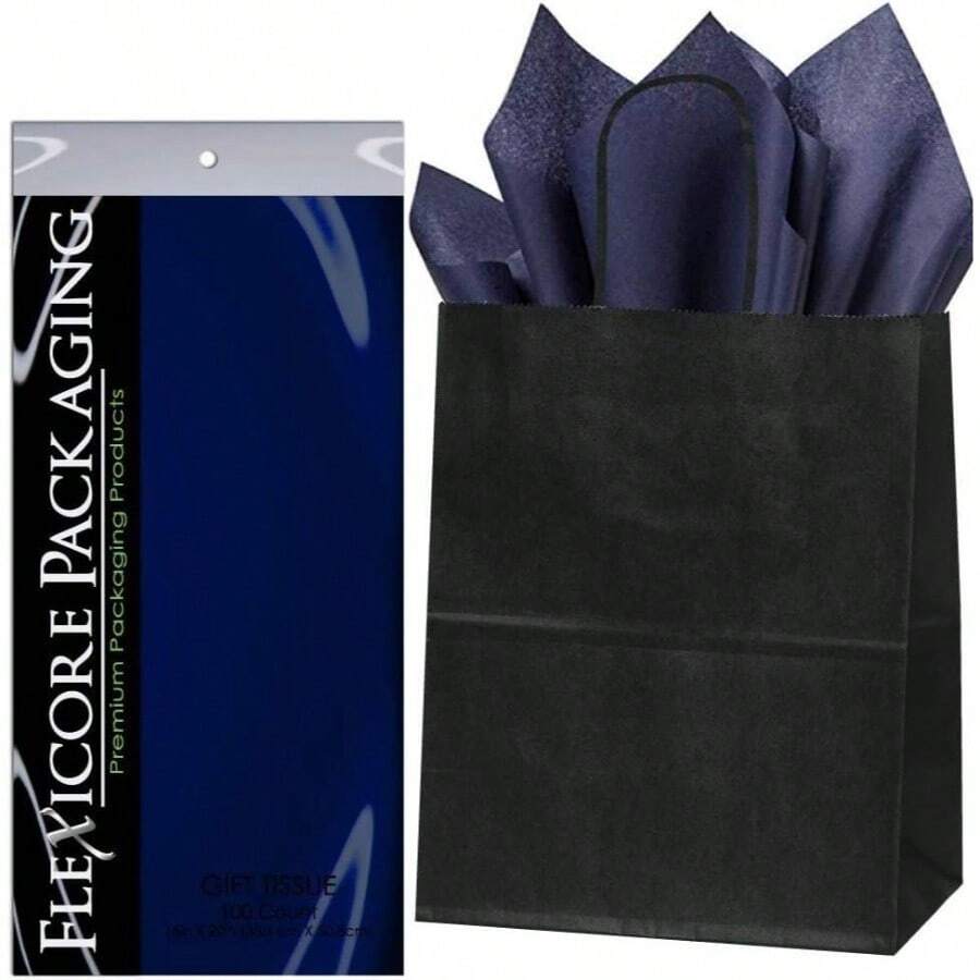 Black Kraft Paper Bags Navy Blue Wrap Tissue Paper Size: 8 Inch X 4.75 Inch X 10.5 Inch Count: 50 Bags Color: Navy Blue - Azul Marino - Ver 1