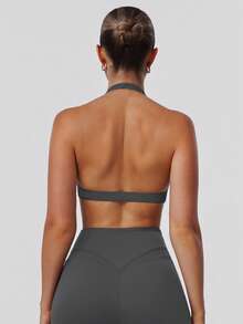 Sodalemon Women's Twist Back Workout Top, V-Neck Padded Solid Color Yoga Casual Sports Bra Spring - Xám - Xem 5