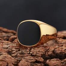 1pc Stainless Steel Motorcycle Signet Ring, Gift For Dad And Boyfriend, Available In Silver And Gold Color - Gold - View 11