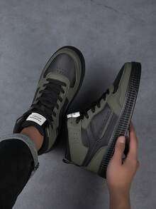 男士运动鞋、男士休闲鞋、时尚街头男鞋、轻便、个性化、帅气高帮鞋、白色鞋、板鞋、滑板鞋 - 黑色 - 查看 1