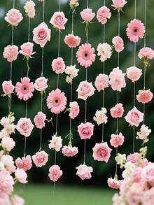 MEHELANY Bộ 30 vòng hoa treo, nguyên liệu tự làm vòng hoa, đồ trang trí mặt dây chuyền hoa nhân tạo, thích hợp để treo tường hoa, trang trí phòng cưới, sinh nhật, lễ tốt nghiệp, nhà cửa, trang trí cổng vòm tiệc cưới mùa xuân hè (Bộ vòng hoa tự làm) (Đường kính đầu hoa ngẫu nhiên 3-8cm) - Hồng - Xem 4