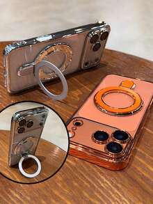 奢华电镀透明磁吸指环无线充电手机壳，带短绳，兼容 17 Pro Max、17 Pro、17、16 Pro Max、16 Pro、16、15 Pro Max、15 Pro、14 Pro Max、14 Pro、14、13 Pro Max、13 Pro、13、12 Pro Max、11，带腕带保护套