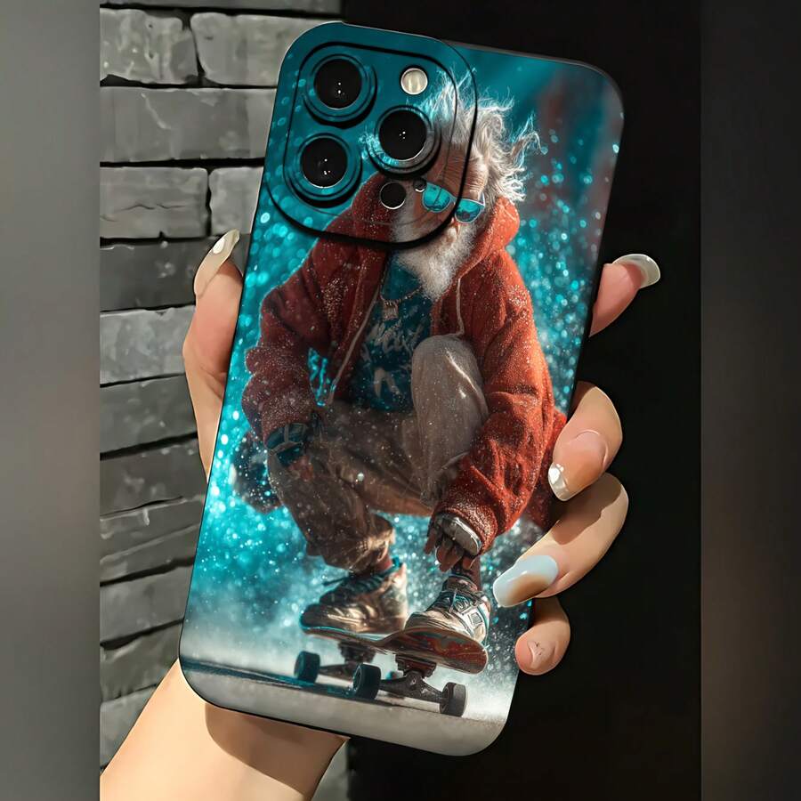 2026 nueva funda de teléfono esmerilada, funda de teléfono diseño navideño de Santa Claus haciendo skate para 17 15 Pro Max 17 14 Pro 17 13 Galaxy S23 S22 S21 protector de teléfono funda de pareja regalo para novio novia regalo de vacaciones - Azul Klein - Ver 1