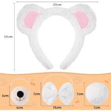 Diadema de Felpa Orejas de Oso y Conejo Set de 4 Piezas Disfraz de Cachorro con Nariz - Blanco - Ver 3