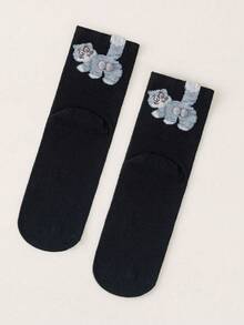 2 Pairs Of Spring And Autumn Cute Socks For Men And Women, Abstract Style 3D Cat Socks, Fun Boat Socks With Cute Cat, Egg And Bell Patterns, 3D Cat Hip Decoration Soft And Breathable Cartoon Style Socks, Everyday Wear, Valentine's Day