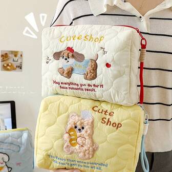 Cute Puppy Handheld Cosmetic Bag, Women's Large Capacity Portable Skincare Brush Organizer For Travel And Outdoor Use Makeup Bag Make Up Bag Makeup Pouch Toiletry Bag Wash Bag Travel Essential Cruise Essentials Vacation Essentials For Men Women