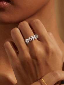 1枚925纯银四叶草锆石戒指，简约日常款，女士戒指，精致女士珠宝礼品，女士时尚配饰 - 四葉草戒指 - 查看 4