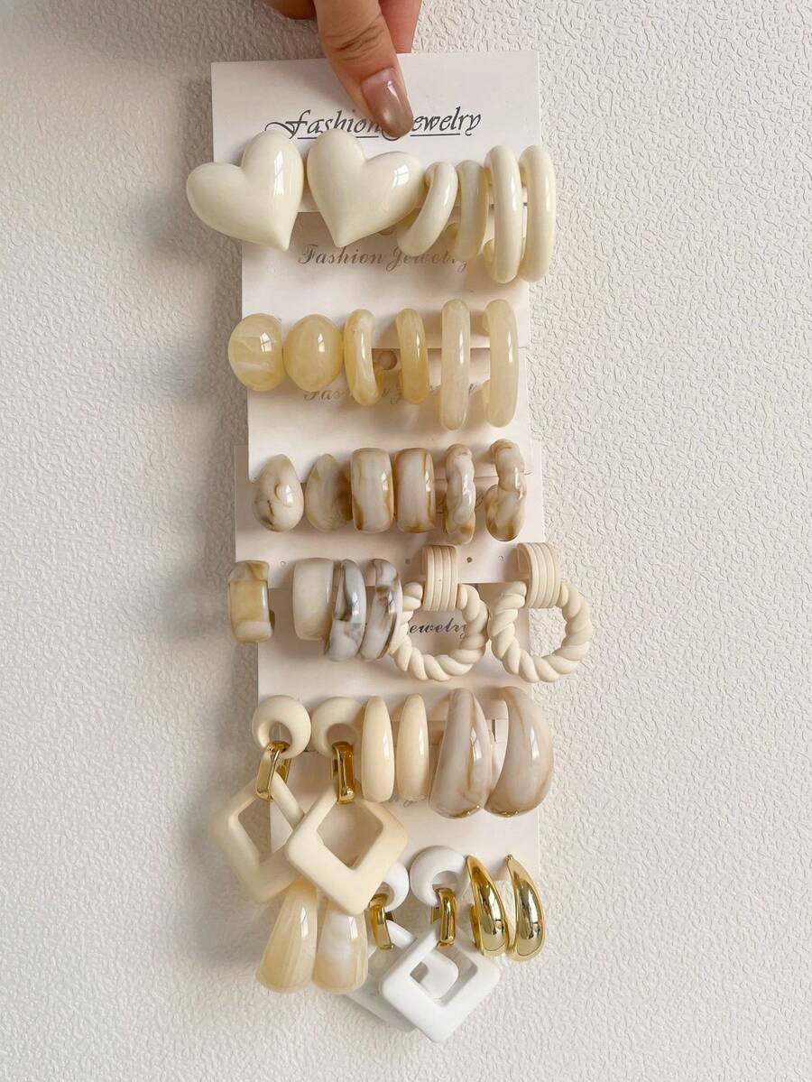 1-10 Pairs Random Letter, C-Shape, Geometric, Heart Minimalist, Retro, Street Y2K Acrylic Exaggerated Fashion Earring Set, Blind Box Combination, Suitable For Women, Mother's Day, Valentine's Day, Christmas, New Year, Daily Wear - Multicolor - View 1