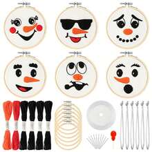 6Pcs DIY Embroidery Pendant Kit For Beginners, Making Your Own White Snowflakes Needlepoint Kit With Pattern Instruction Embroidery Hoop Threads Needles Needle Threader Ropes And Ribbon For Manual Teaching Supplies New Year Gift