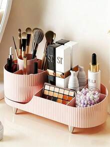 1pc 360° Rotating Makeup Brush Holder, Multi-Functional Desktop Organizer With Compartments, Large Capacity, Can Store Makeup Brushes, Lipsticks, Skincare Products, Jewelry, Pens, Vanity Organizer Box, Gift For Girlfriend/Friend On Holidays - Multicolor - View 13