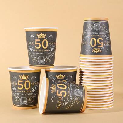10/20/40pcs, 50th Birthday Decorative Paper Cups For Men ,Cheers To 30 Years Disposable Paper Cups Celebrating 30 Years Paper Cups For Hot Beverages Anniversary Supplies Retro Party Tableware Black & Gold Vintage Happy Theme Party 30th Birthday Party Supplies