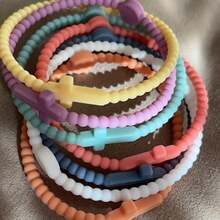 5Pcs Cute Random Color Hand Strap Thin Cross Silicone Bracelet Fashion Bracelets Accessories Gifts - 偽裝 - 查看 3