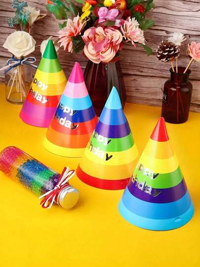10pcs 8-Inch Rainbow Cone Party Hats, Suitable For Children And Adults - Great For Birthday Parties And Classroom Decorations
