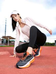 女士渐变色跑步鞋，旋钮式系带，透气舒适，轻便缓震，时尚运动休闲鞋，春夏款