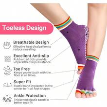 Women's Toe Separator Yoga Socks 5 - Pack - Non - Slip Grips, Barefoot Pilates Socks With Open Toes, Breathable Cotton Barre, Dance, Studio - Fits US 5.5 - 9.5+ Storage Bag - 最初的 - 查看 2