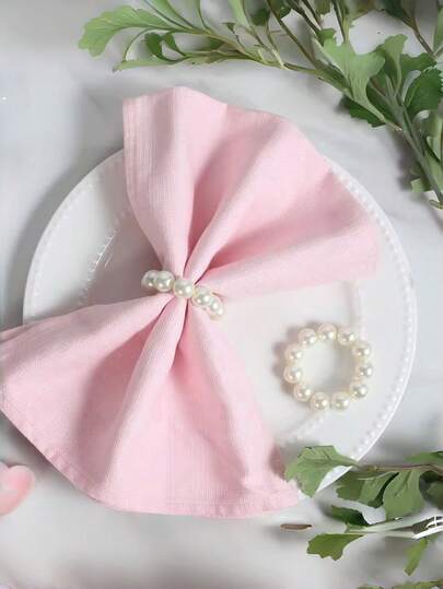 12pcs Handmade Faux Pearl Napkin Rings - Elegant Beaded Plastic Napkin Holders With Faux Pearl Decor, Suitable For Weddings, Banquets, Parties And Dining Table Decorations, Wedding Tablecloth Decor, Banquet Accessories, Intricate Design, Tableware