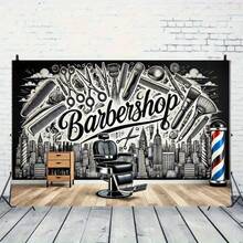 The Background Of The Barber Shop Is A Spotlight, With A View Of Tall Buildings And Various Hair Styling Tools Tapestry Is Highly Suitable For Use As A Festive Wall Decoration, An Outdoor Hanging Item, A Party Backdrop - trắng - Xem 9