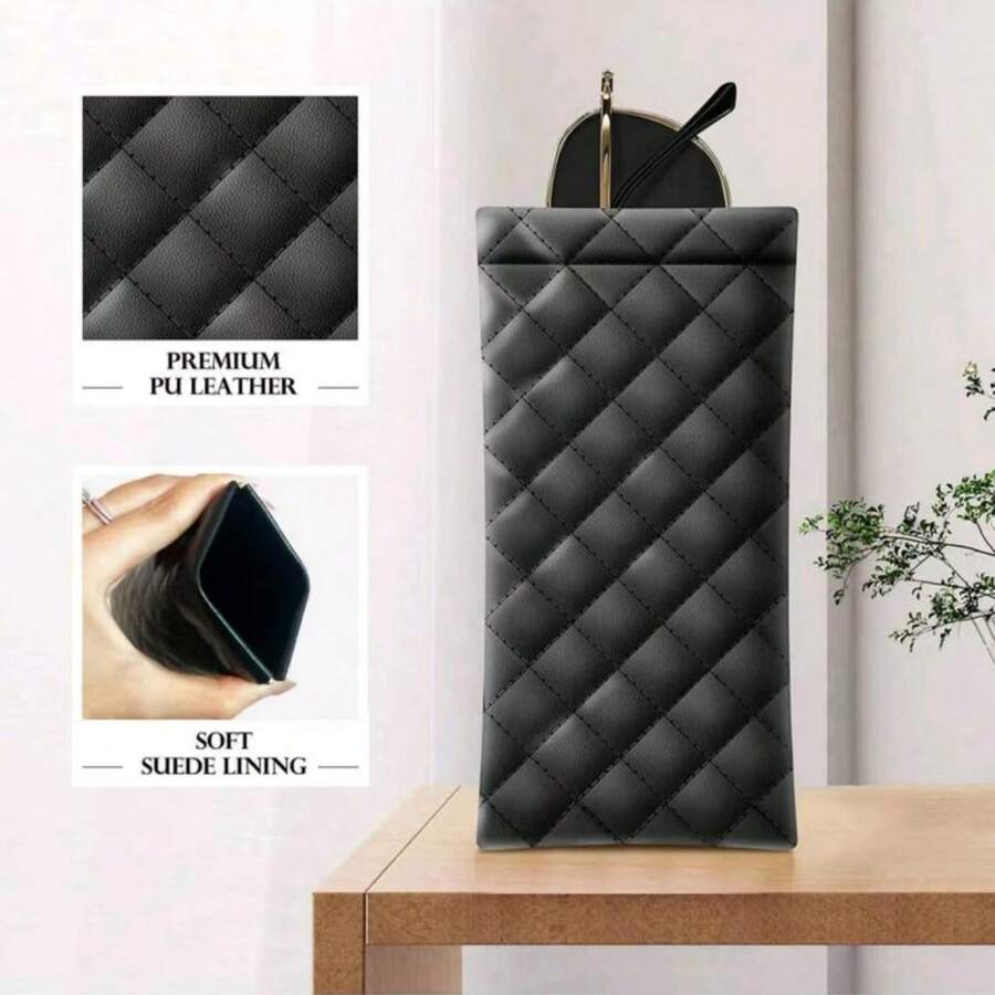 1 Túi đựng kính mắt di động, túi đựng kính râm bằng da PU mềm, túi đựng điện thoại và kính mắt, túi đựng đa năng, màu hồng