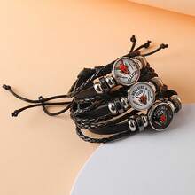 1pc Strange Stories Time Gem Bracelet Black Woven Leather Rope Bracelet Random Style, New Year's Gift, Valentine's Day Gift, Easter Gift - Multicolor - View 4