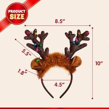 JOYIN Juego de 2 diademas navideñas con cuernos de reno sombrero de reno con luces LED para suministros de fiesta de Navidad y recuerdos de fiestas navideñas TALLA ÚNICA - como en la foto - Ver 4